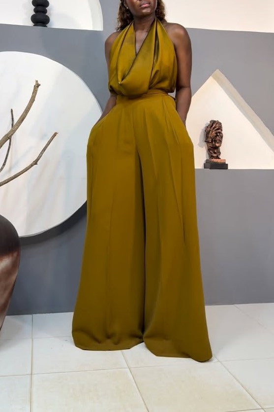 Satin Top and Straight-leg Trousers Set