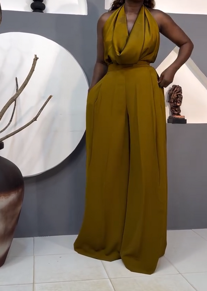 Satin Top and Straight-leg Trousers Set