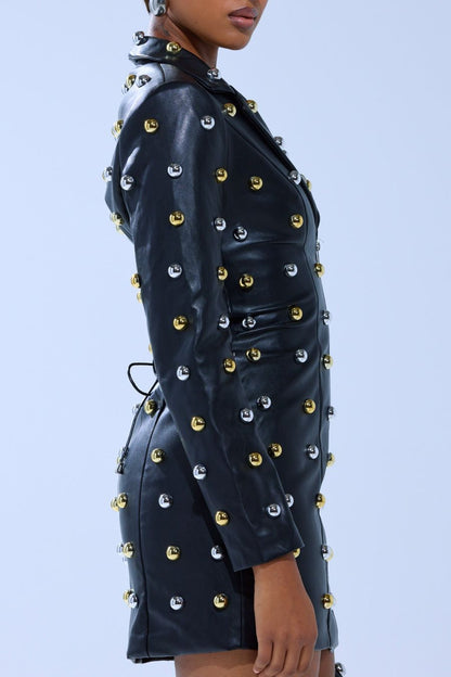 Rock-style Leather Blazer Dress with Hardware