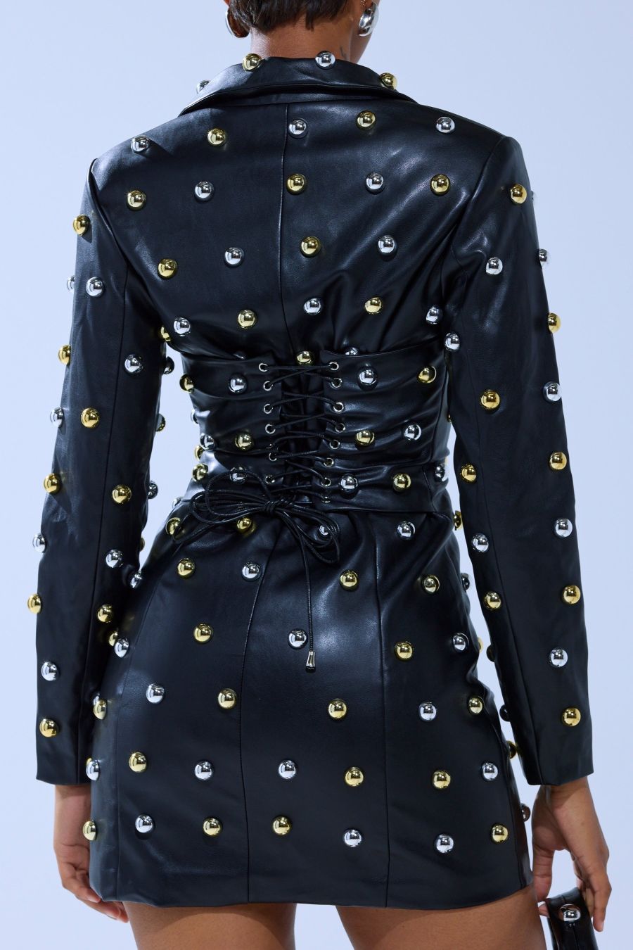Rock-style Leather Blazer Dress with Hardware