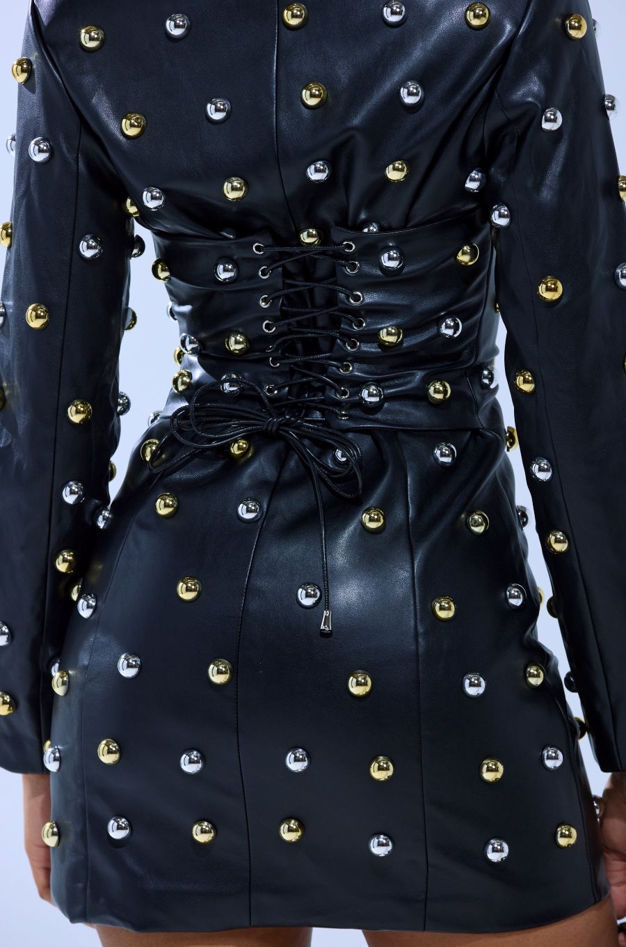 Rock-style Leather Blazer Dress with Hardware