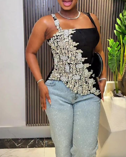 Rhinestone-studded Suede Camisole