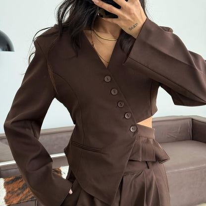 Chic Tailored Blazer Jacket and Wide-leg Trousers Set