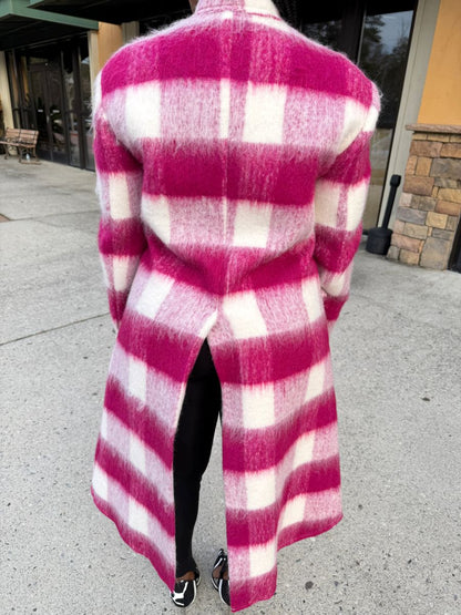 Plaid Print High Neck Cutout Coat