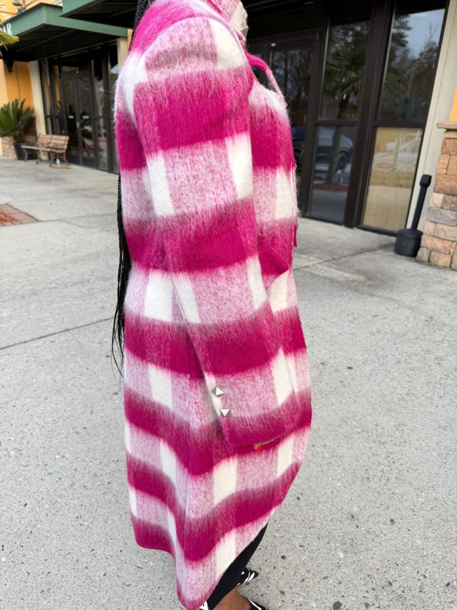 Plaid Print High Neck Cutout Coat
