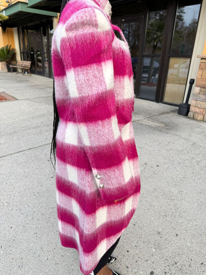 Plaid Print High Neck Cutout Coat