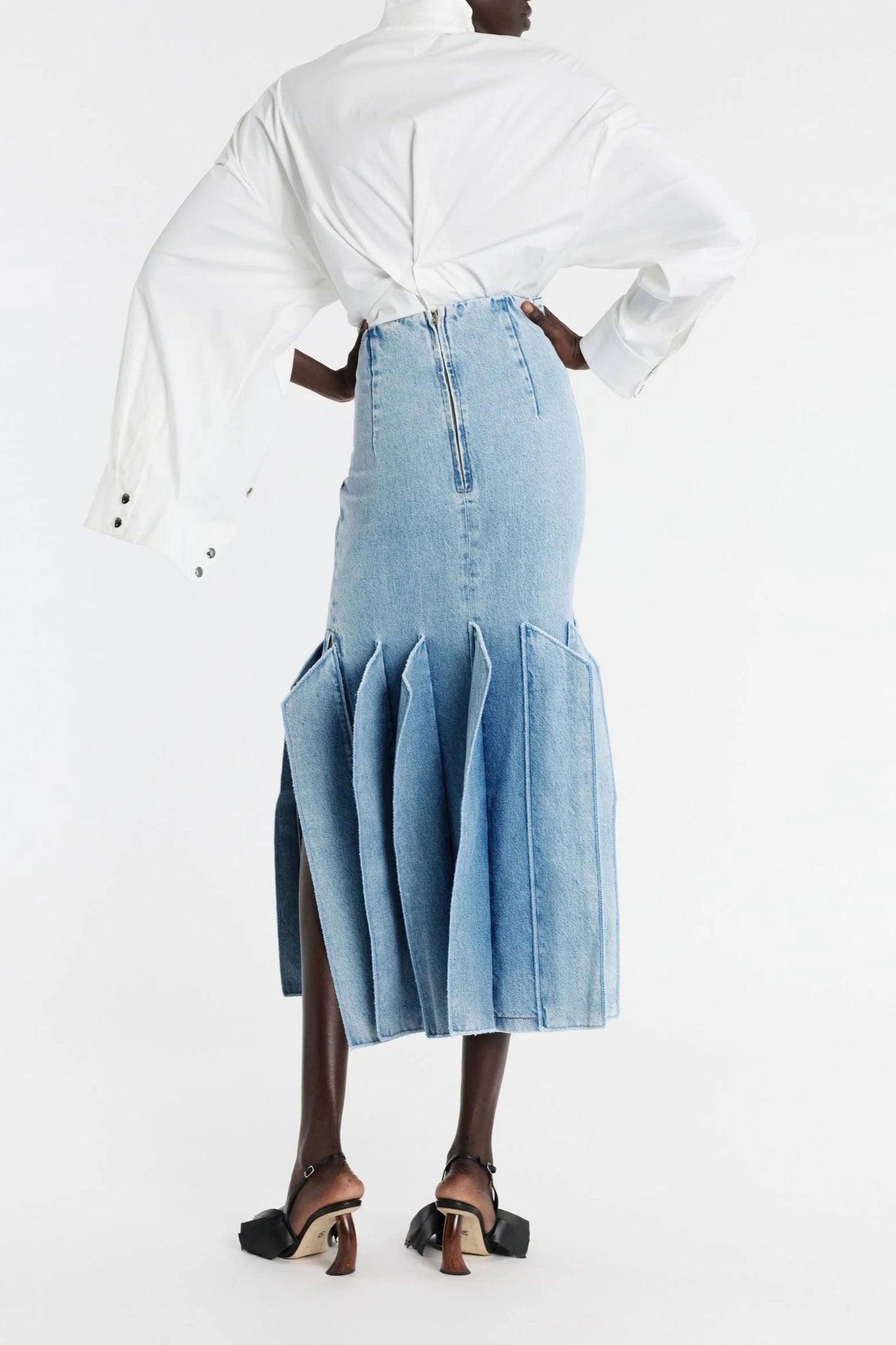 Windmill-patterned Denim Midi Skirt