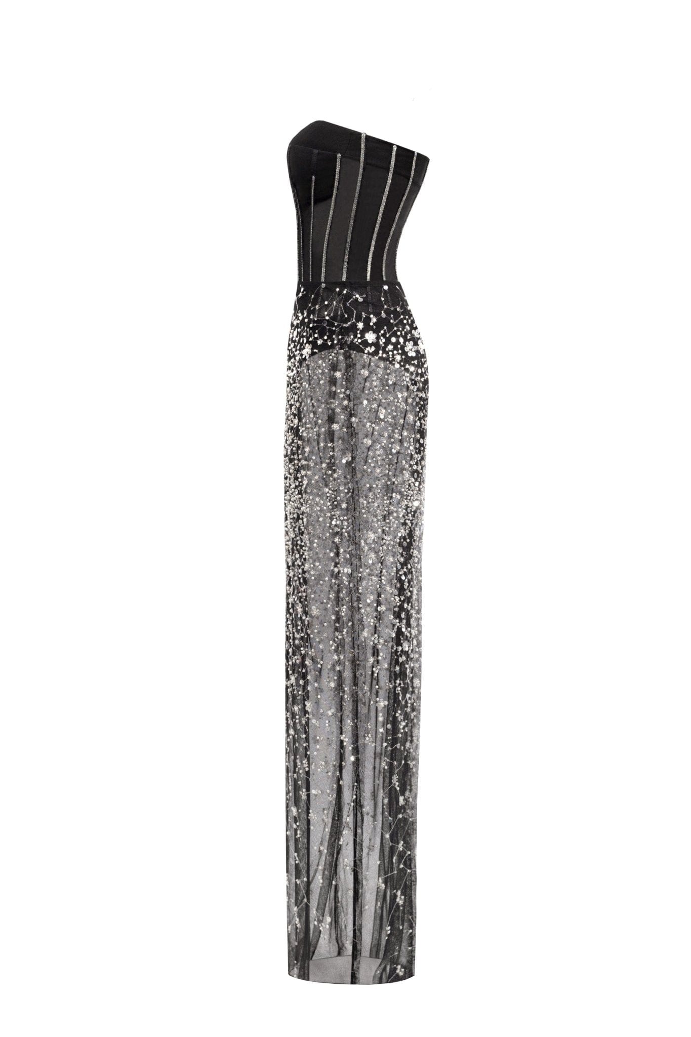 Black Tulle Long Skirt Adorned with Crystals