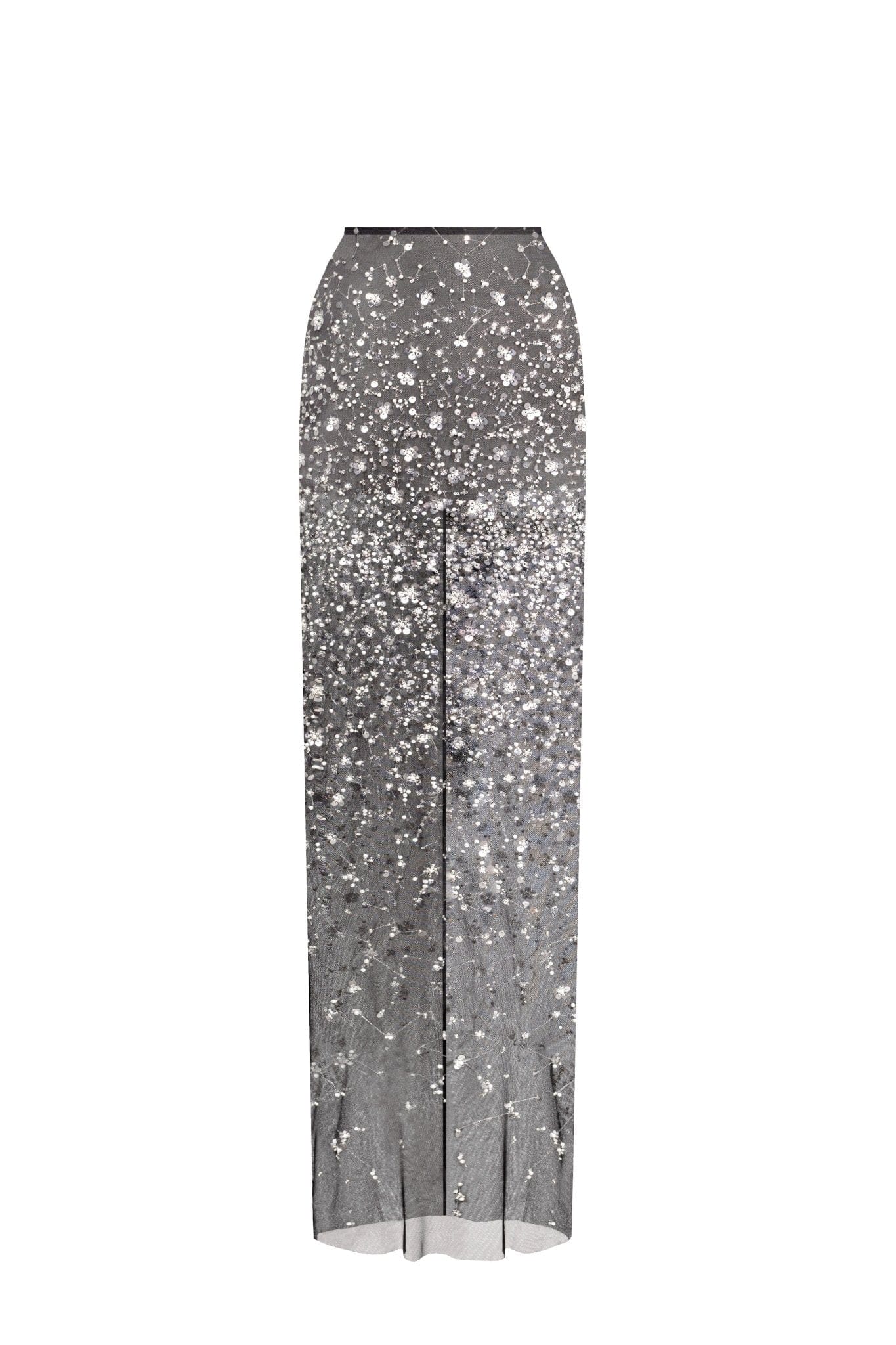 Black Tulle Long Skirt Adorned with Crystals