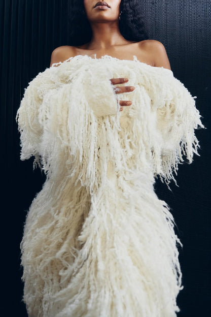 Tassel Fur Knit Cardigan