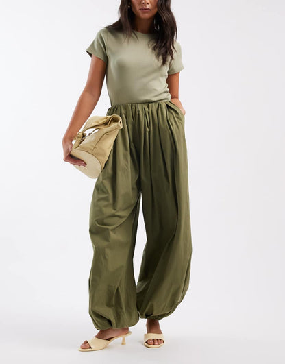 Bubble-edged Wide-leg Poplin Trousers