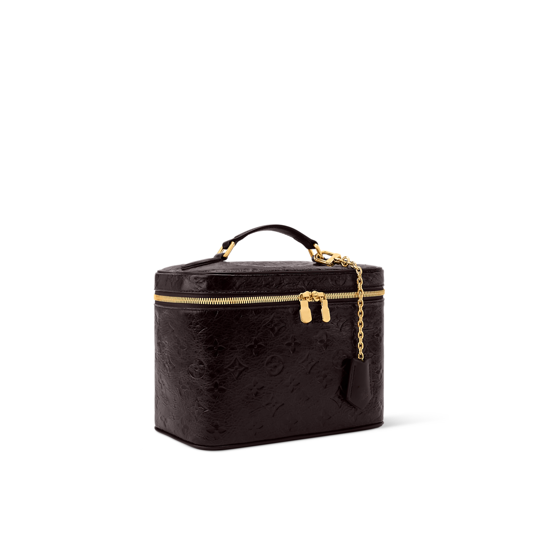Chocolate-colored Leather Cosmetic Bag