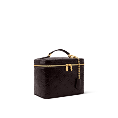 Chocolate-colored Leather Cosmetic Bag