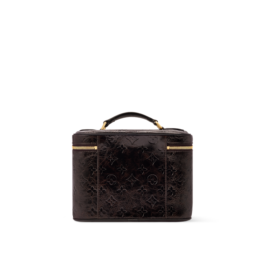 Chocolate-colored Leather Cosmetic Bag