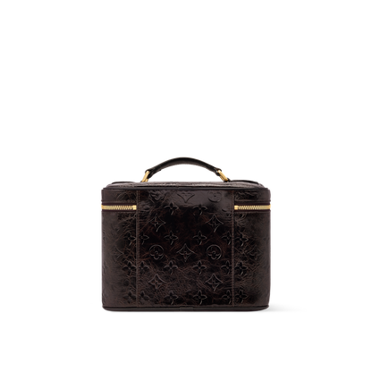 Chocolate-colored Leather Cosmetic Bag