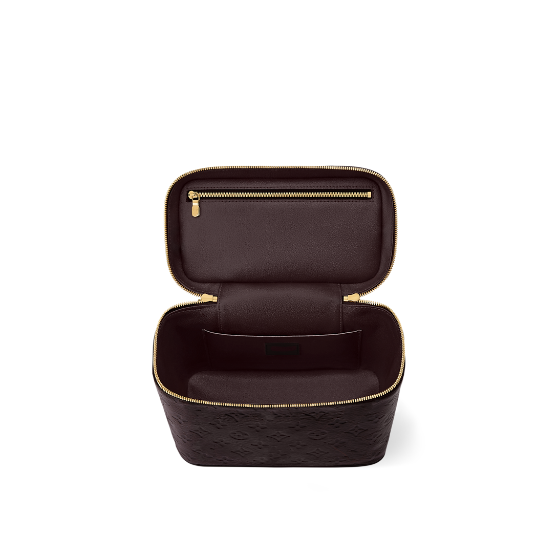 Chocolate-colored Leather Cosmetic Bag
