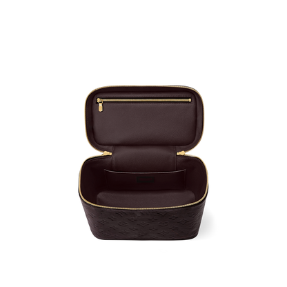 Chocolate-colored Leather Cosmetic Bag