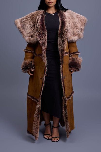 Faux Sheepskin Wide-brimmed Wrap-around Trench Coat