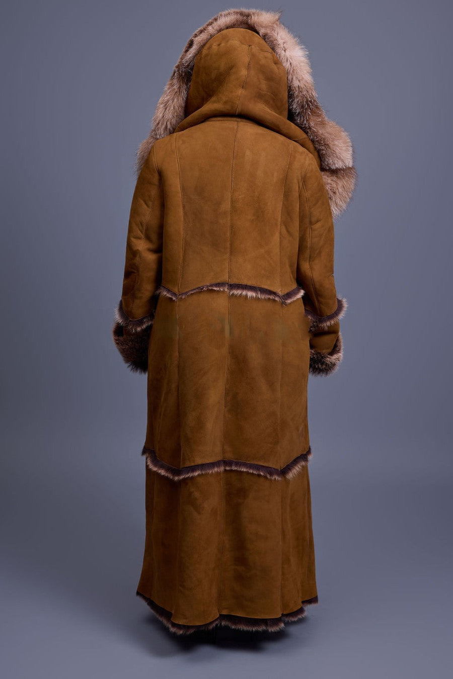 Faux Sheepskin Wide-brimmed Wrap-around Trench Coat