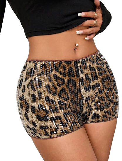Women's Leopard Print Sequined Date Party Shorts