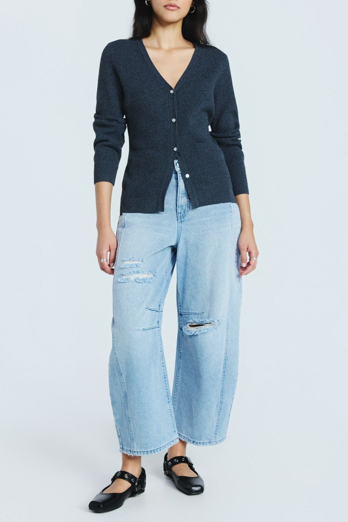 Knitted Long-sleeved Cardigan and Wide-leg Pants Set