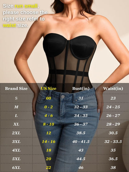 Sheer Mesh Lace Up Satin Corset Top