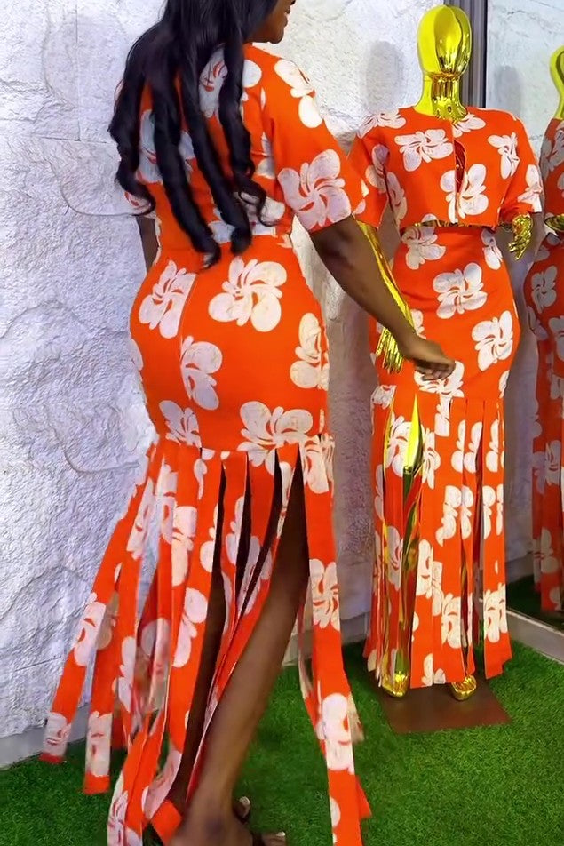 Large Floral Print Tassel Two-piece Set