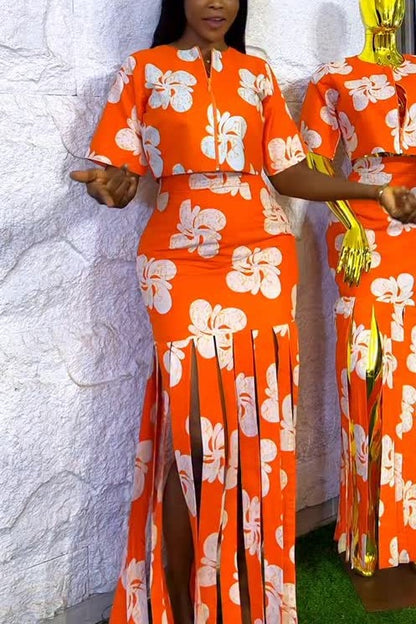 Large Floral Print Tassel Two-piece Set
