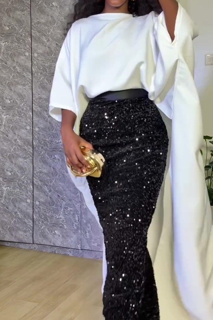 Black Sequined Fishtail Skirt