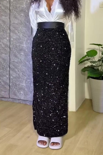 Black Sequined Fishtail Skirt