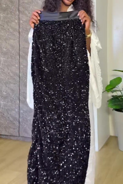 Black Sequined Fishtail Skirt