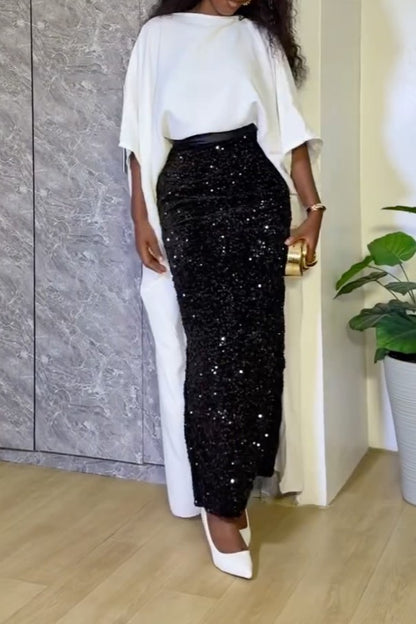 Black Sequined Fishtail Skirt