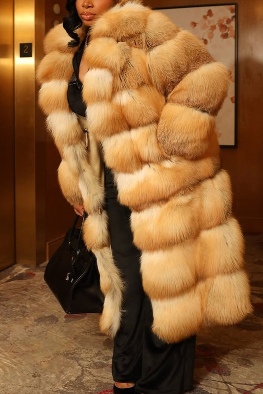 Gold Fox Faux Fur Long Coat
