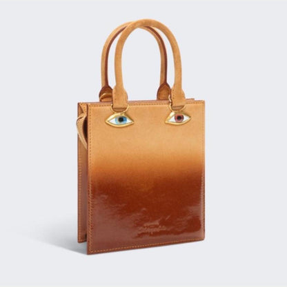 Gold Details Human Face Design Brown Handbag