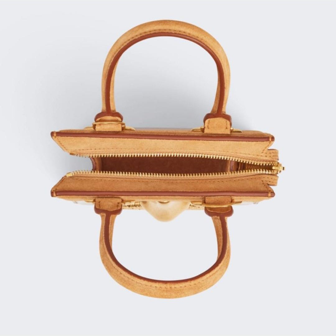 Gold Details Human Face Design Brown Handbag