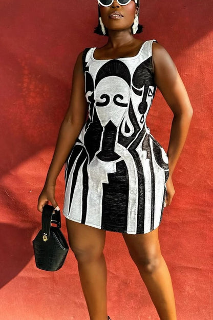 Elegant Black and White Mini Dress