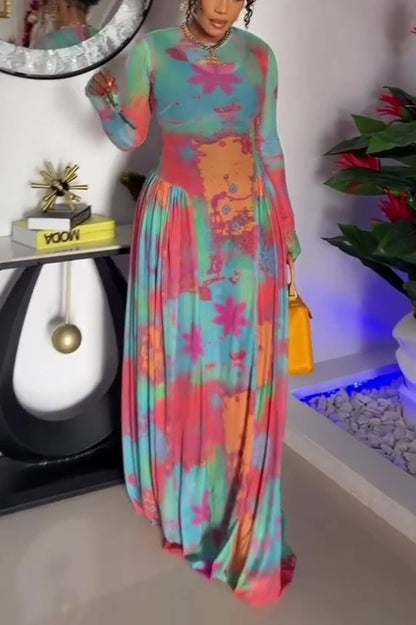 Chiffon Mesh Multi-colored Maxi Dress