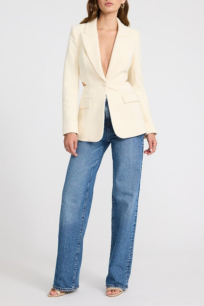 Textured Cutout Long Slim Blazer