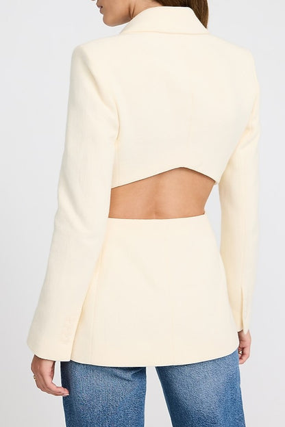 Textured Cutout Long Slim Blazer