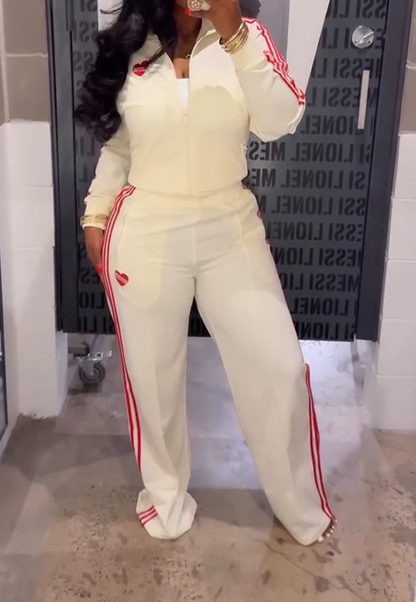 Off-white and Red Color-blocked Tracksuit