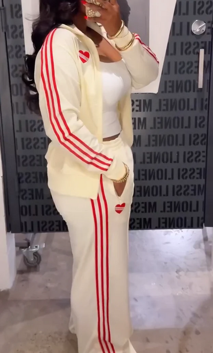 Off-white and Red Color-blocked Tracksuit