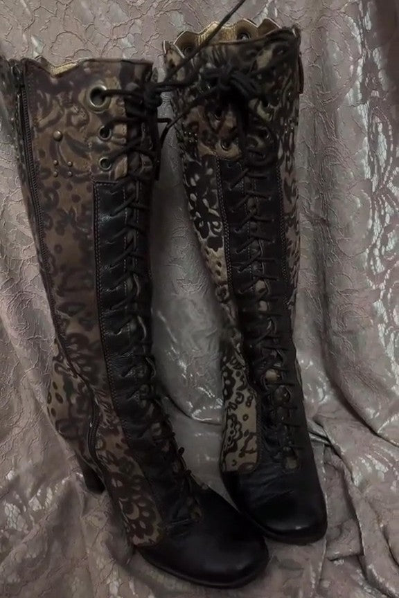 Suede Patchwork Leather Vintage Knee-high Boots