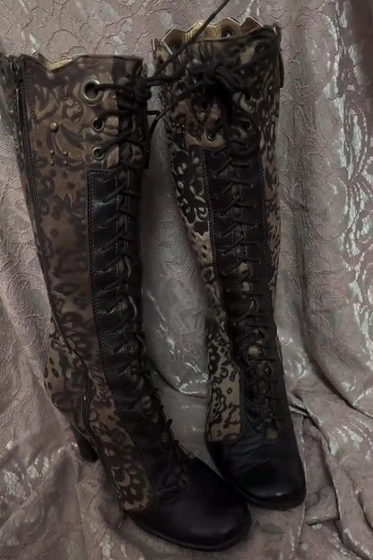Suede Patchwork Leather Vintage Knee-high Boots