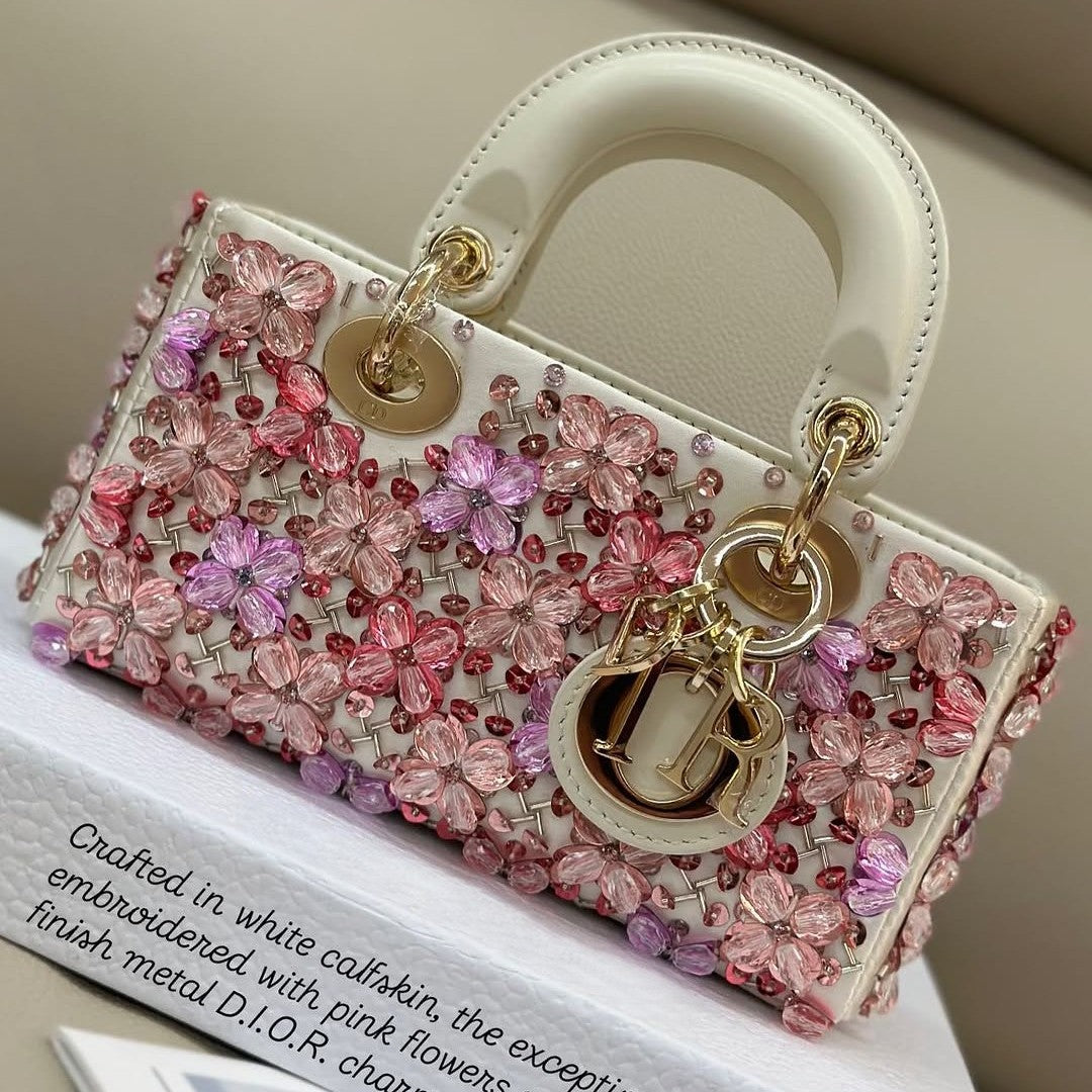 Pink Floral Embroidery and Strass Micro Bag