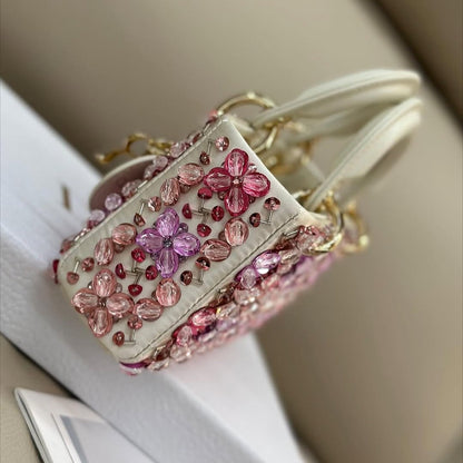 Pink Floral Embroidery and Strass Micro Bag