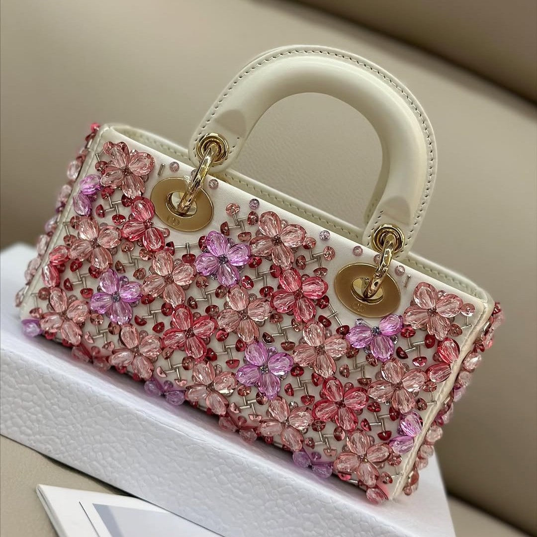 Pink Floral Embroidery and Strass Micro Bag