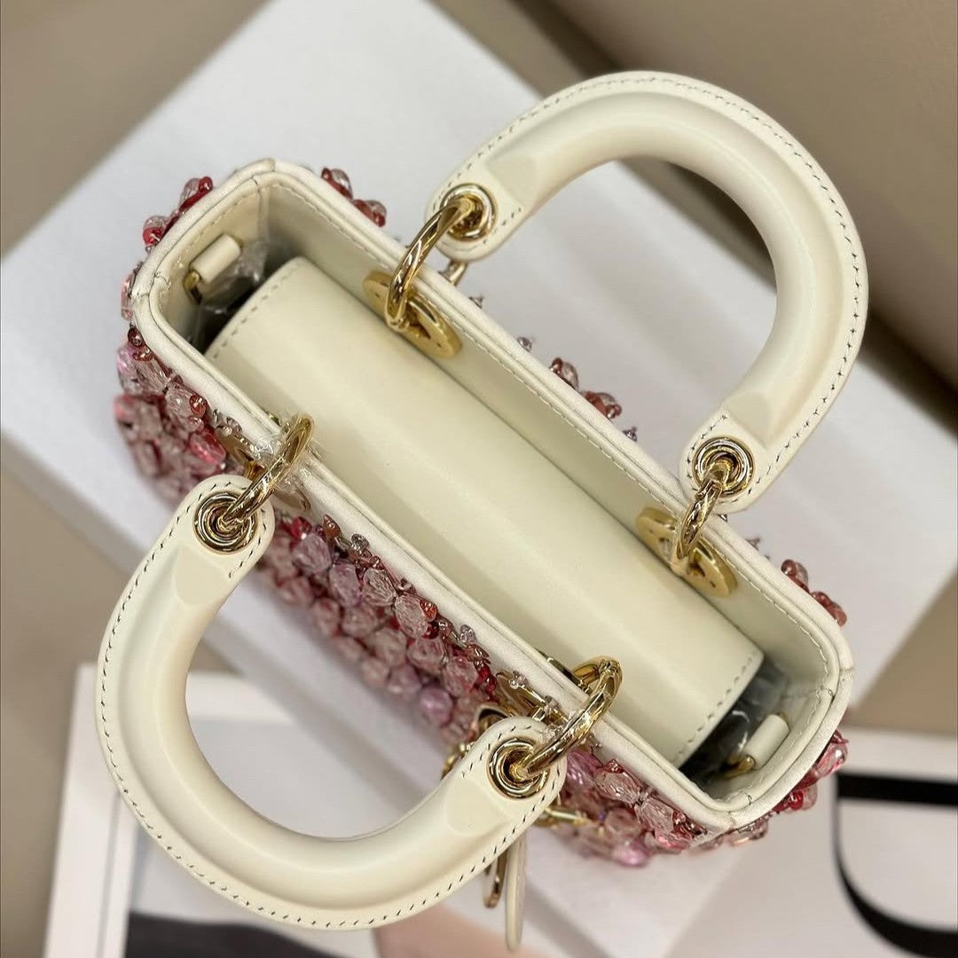 Pink Floral Embroidery and Strass Micro Bag