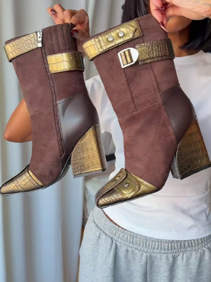 Suede Square-toed Boots