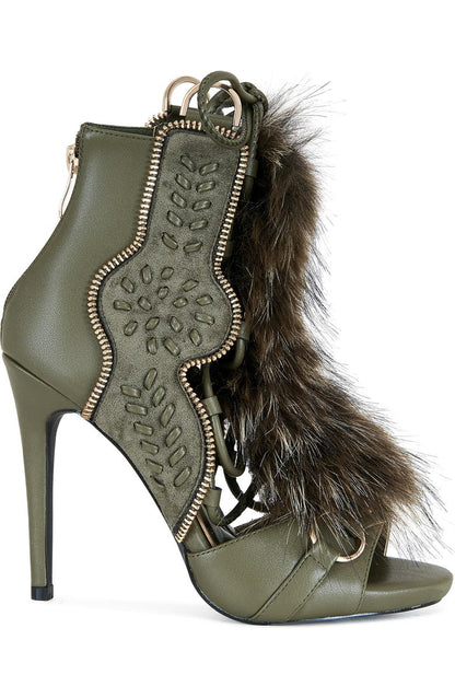Faux Fur Open Toe Bootie