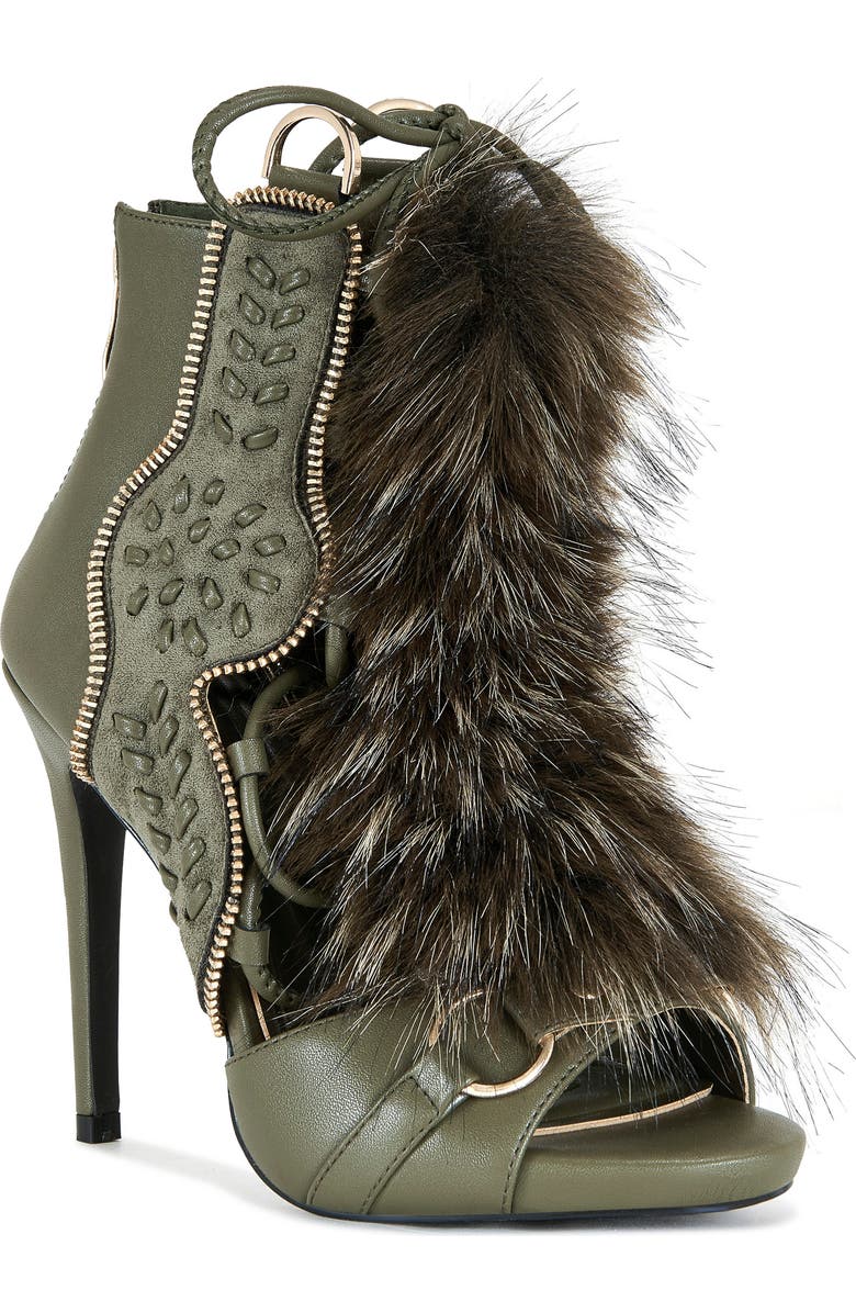 Faux Fur Open Toe Bootie